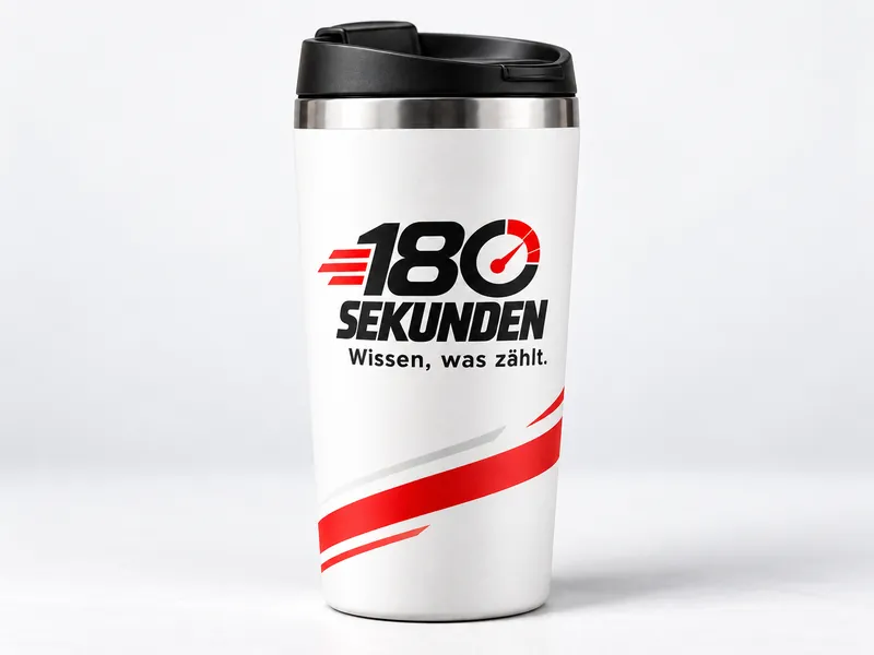 Thermobecher mit 180-Sekunden-Logo